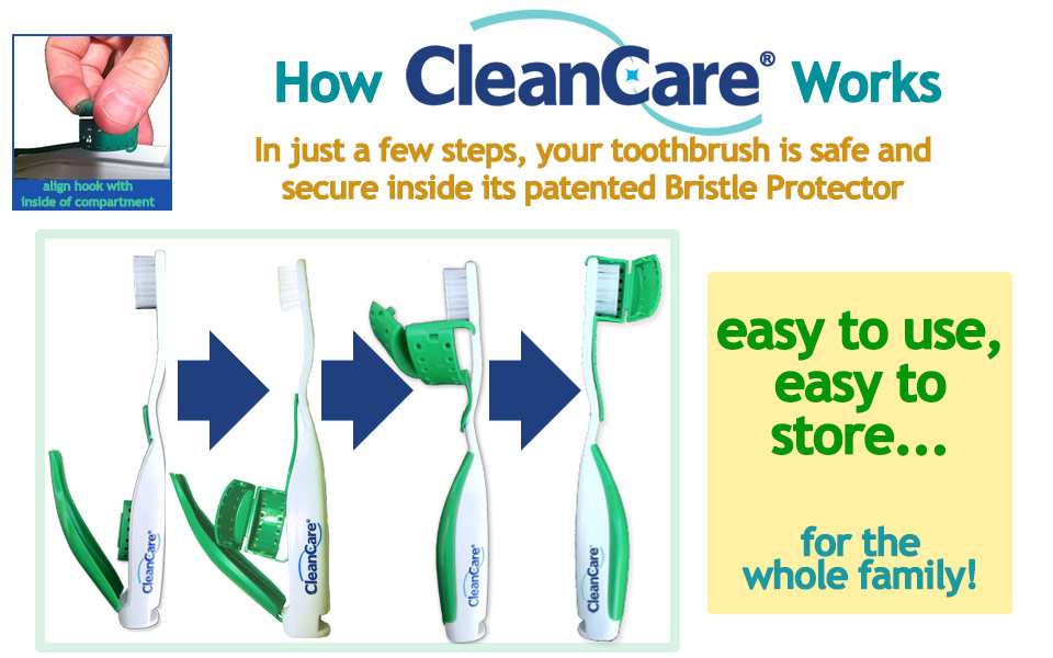 how the cleancare toothbrush works to prevent  germs and bacteria from growing on your toothbrush